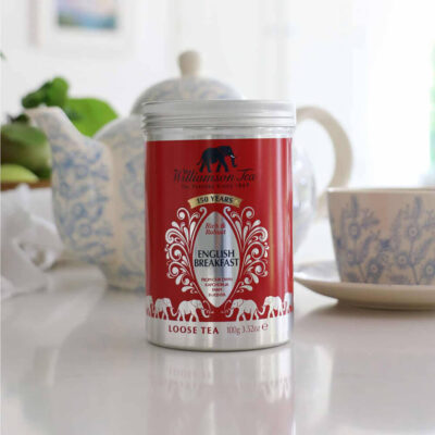 English Breakfast Loose Leaf Tin table setting lifestyle shot