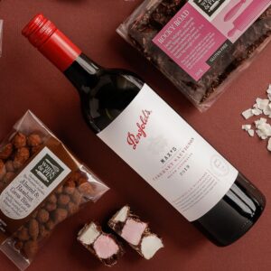 Close up of Red Wine & Chocolate luxury gift hamper from Whisk & Pin