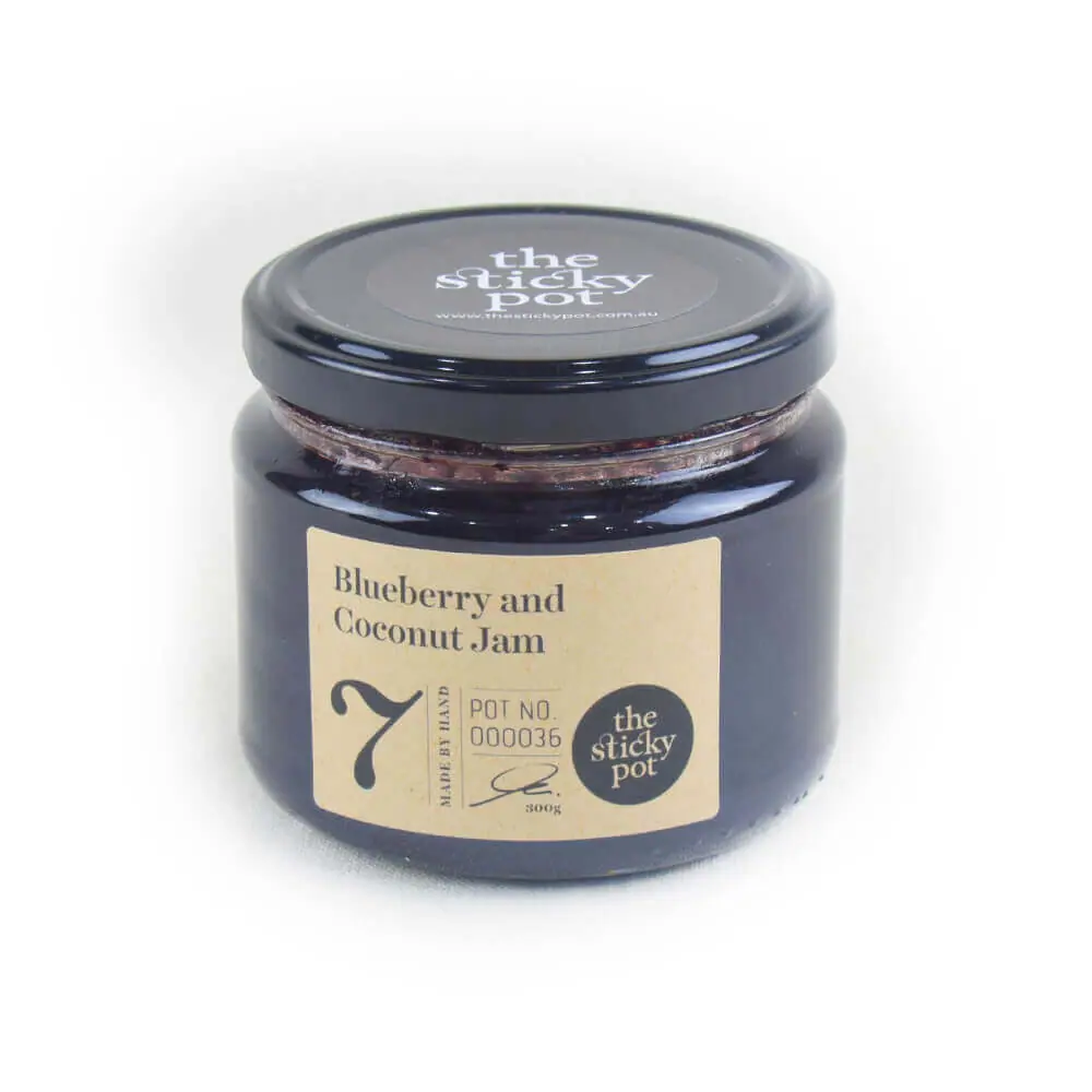 The Sticky Pot Blueberry and Coconut Jam 300ml The Sticky Pot Blueberry and Coconut Jam 300ml