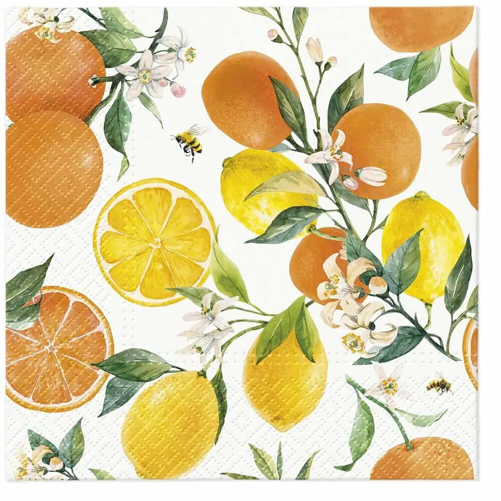 Paw Lunch Napkin 33cm With Citrus and Bees (Pack of 20) - Image 1