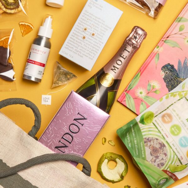 Close up of Lavish Mum & Bub luxury gift hamper from Whisk & Pin