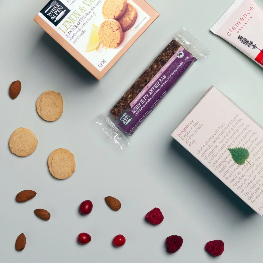 Close up of Pregnancy Care Package luxury gift hamper from Whisk & Pin